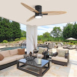 ZUN 56 Inch Modern Design Flush Mount Ceiling Fan with Light and Remote Control, 3 Solid Wood Blades W934P211146