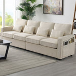 ZUN [New] 104" 4-Seater Modern Linen Fabric Sofa with Armrest Pockets and 4 71307056