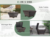 Outdoor PE Wicker Side Table with Storage, Small Patio Storage Bin Container for Hose Cushion Towel, 06931432