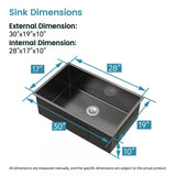 Stainless Steel Kitchen Sink, 30x19 Single Bowl, Undermount HandmadeSink in Black, with US 75544221
