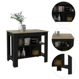 Cala Kitchen Island, Four Legs, Three Shelves -Black / Light Oak B07092006