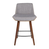 Corazza Mid-Century Modern Counter Stool in Walnut Wood and Light Grey Fabric by LumiSource B202P222364