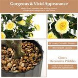 2 PCS 38 Inch Artificial Camellia Tree Faux Flower Plant in Cement Yellow 46836016