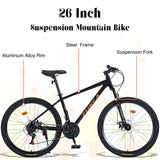 ZUN Mountain Bike for Men and Women 26 inch 24 Speed Suspension Fork KENDA Tires W1019P187578