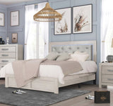1pc Modern King Panel Bed with Headboard Lighting Beige Finish Faux Leather Upholstery Button Tufted B011P244366