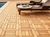 27PCS Interlocking Deck Tiles, Natural Acacia Wood Waterproof Floor Tile with Drainage Base, 83188544