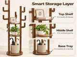 Coat Rack Freestanding, Solid Wood Rotary Coat Rack with 3 Storage Shelves & 9 Hooks, Coat Tree for W3204P577705