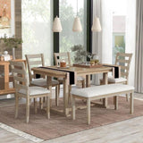 ZUN 6-Piece Rubber Wood Dining Table Set with Beautiful Wood Grain Pattern Tabletop Solid Wood Veneer 48310127