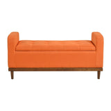 Mid-Century Modern Lift Top Storage Bench 1pc Tufted Orange Upholstered Solid Wood Walnut Finish B011P169818