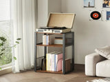 3 Tier Turntable Table with Vinyl Storage for up to 100 Albums, End Side Table for Living RoomRust 93150932