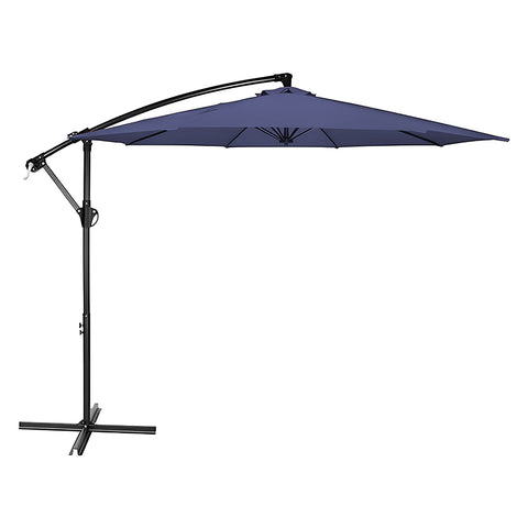 ZUN 10 ft. Steel Cantilever Offset Outdoor Patio Umbrella with Crank Lift - Blue W2181P181961