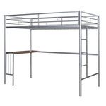 ZUN Twin Metal Loft Bed with Desk, Ladder and Guardrails, Loft Bed for Bedroom, Silver 26077732