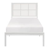 1pc Twin Platform Bed, Metal Frame White Finish Faux Cane Panel Headboard Casual Coastal Bedroom B011P214039
