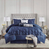 7 Piece Tufted Comforter Set Navy Queen B03596831