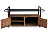 Outdoor Bar Cart Table, Large Wicker Island Rolling Cart, Wheeled Buffet Serving Cart with Glass Top 04069114
