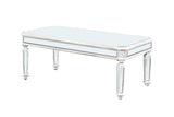 Silver Mirrored Coffee Table, Vintage Carved Elements, Rectangle Glass Tea Table with Mirrored W1445P214047