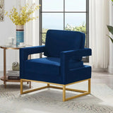 Modern Style Accent Chair with Gold Metal Base , Velvet Upholstered Leisure Chair with Open Armrest, W2186P148525