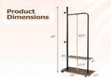 Industrial Rolling Clothing Rack with 2 Wooden Shelves & Hooks, Freestanding Garment Rack for 80127414