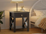 2PCS Side Intersection Style Bedside Table Coffee Table with Two-layer Drawer Black 31379383