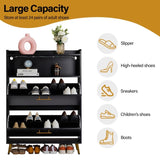 ZUN FCH Double Door 6-Layer Shoe Cabinet with High Foot LED Lights Particle Board 80*38*90cm Black 37595118