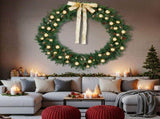 60in Pre-lit Christmas Wreath, Lighted Artificial Xmas Wreath with 220 Warm White Lights and 600 PVC 56857575