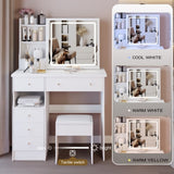 37" Middle Size Left Drawer Desktop Vanity Table Cushioned Stool, Large Sliding, Touch Control, W3258P293192