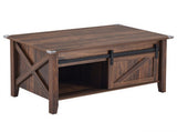Lift Top Coffee Table with Sliding Barn Door, Farmhouse X Side Design, Hidden 37501778
