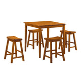 Casual Dining 18-inch Height Saddle Seat Stools 2pc Set Solid Wood Oak Finish Home Furniture B01151971