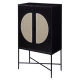 ZUN Black 2-door Wine Cabinet with Rattan Insert B062P185707