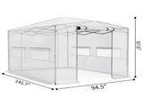 8*12ft Plastic Sprayed Iron Pipe PE Mesh Foldable Greenhouse Shed White 09240301