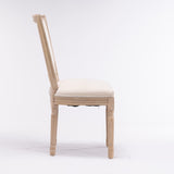 ZUN French Style Solid Wood Frame Linen Fabric Square Back Dining Chair,Set of 2,Cream W162290981