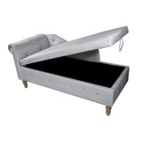 Grey Chaise Lounge Indoor,Velvet Lounge Chair for Bedroom with Storage & Pillow,Modern Upholstered W1170100897