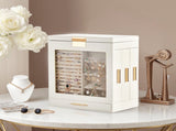 Elegant 4-Drawer Jewelry Box with Clear Front & Pink Velvet Interior White Storage Cabinet for 74850541