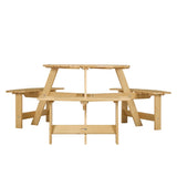 Outdoor 6 Person Picnic Table, 6 person Round Picnic Table with 3 Built-in Benches, Umbrella Hole, W2275P149762