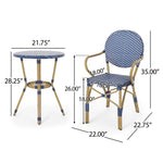 ZUN Outdoor PE Rattan and Aluminum 3 Piece French Bistro Set, Dark Teal & White, and Bamboo Finish 71424.00DT