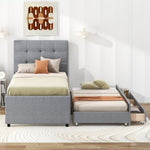 ZUN Twin Size Upholstered Platform Bed with Pull-out Twin Size Trundle and 3 Drawers, Gray 92951328