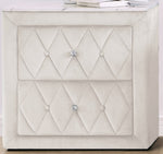 ZUN 1pc Faux Marble Top Nightstand 2- Drawers Storage Ivory Finish Button Tufted Faux Crystal Tufted B011P266090