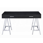 ZUN Black High Gloss and Chrome 2-Drawer Writing Desk B062P209202