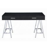 ZUN Black High Gloss and Chrome 2-Drawer Writing Desk B062P209202