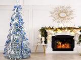 7 FT Snow Flocked Pre-lit Artificial Pop Up Christmas Tree with 200 Warm Lights and Blue & Silver 24654328