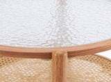2-Tier Round Coffee Table, Water Ripple Glass Top, PE Rattan & Iron Frame, 74133085