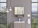 ZUN Jaspe Mirror Cabinet, Three Internal Shelves, One Open Shelf, Double Door Cabinet -Light Gray B20091915