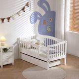 Vertical Fence White Painted Pine Toddler Bed with Bottom Drawer and Side Car Bed 73292945