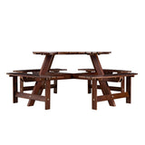 ZUN Outdoor 8 Person Picnic Table, 8 person Round Picnic Table with 4 Built-in Benches, Umbrella Hole, W2275P149765