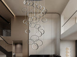 30 Ring High Ceiling Chandelier Foyer, Black Modern LED Large Staircase Long Chandeliers Light 64808935