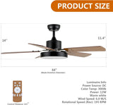 ZUN 44-inch Ceiling Fan with LED Light and Remote Control, 6-Speed Modes, 2 Rotating Modes, Timer, W1134P230320