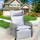 Outdoor Wicker Recliner Chair with Adjustable Backrest and Armrests,All Weather Conversation Chairs W209P292442