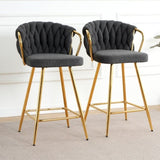 Modern design High stool Gold Plated legs Kitchen Dining Dark grey linen bar chair, suitable for W210P201266