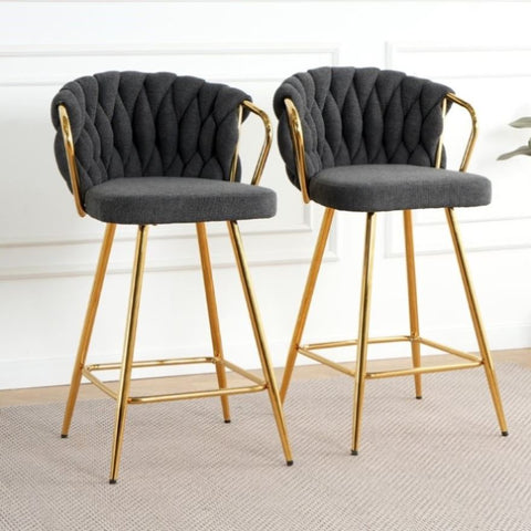 ZUN Modern design High stool Gold Plated legs Kitchen Dining Dark grey linen bar chair, suitable for W210P201266