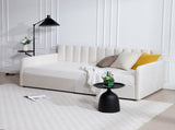 Flora Upholstered Daybed with 2 Drawers, Twin, Ivory Velvet, Ribbed Tufted Backrest, Daybed in B083P156245